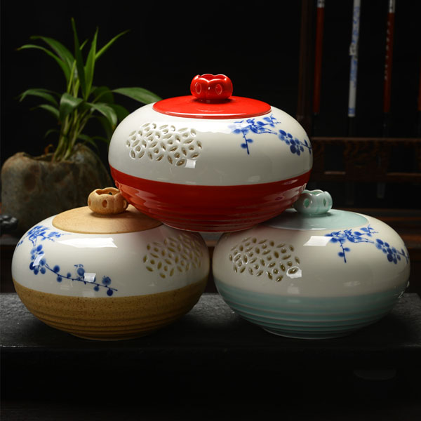 5Cgo 40574824593 陶瓷密封茶葉罐大小號粗陶青花玲瓏瓷鏤空茶具茶道裝飾禮品擺件儲物罐 大號  LAY55000