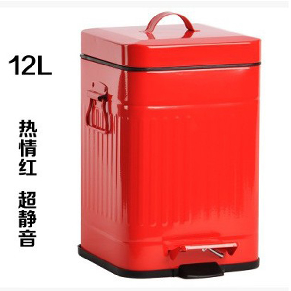 5Cgo 41499380676 創意方形廚房衛生間辦公室金屬簡約不鏽鋼翻蓋緩降靜音腳踩垃圾桶居家玄關客廳收納桶彩色垃圾桶垃圾筒12L CHX00200