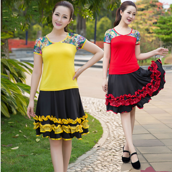 5Cgo  44529217283 廣場舞服裝套裝 短袖上衣舞蹈服健身操中老年表演服裝 廣場舞衣  GSX97000