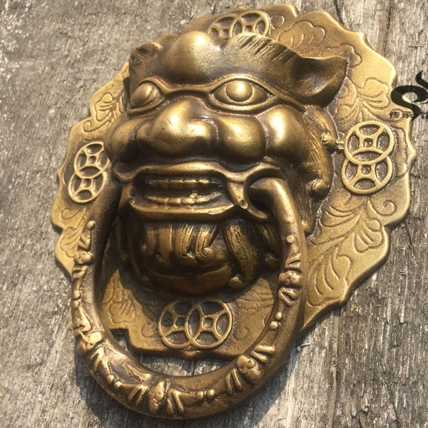 5Cgo 13022988201 復古中式純銅裝飾獸頭古典大門虎頭拉手仿古純銅獅子頭門環店面咖啡廳大堂酒吧牆面裝飾品把手拉環 CHX86000_單面古銅色