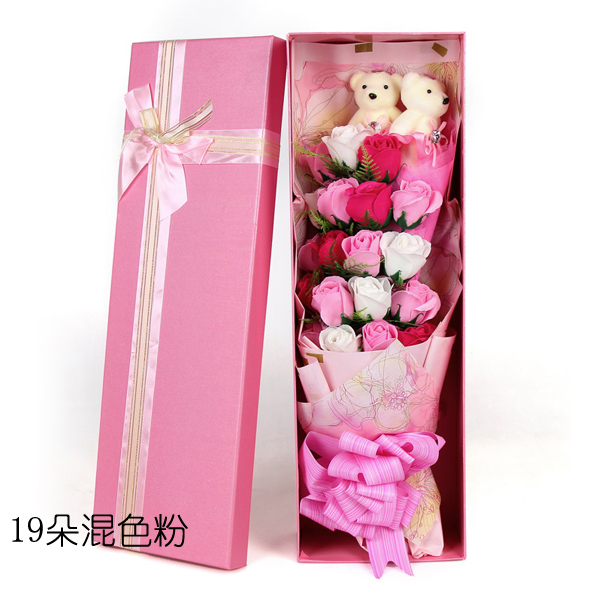 5Cgo521064171728 母親節肥皂花混色玫瑰禮物花束香皂花送媽媽生日禮物19朵+禮盒  LYP96000