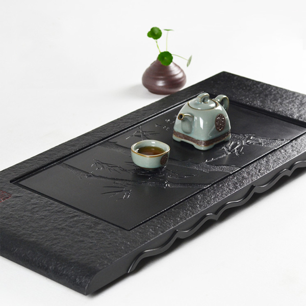 5Cgo 530441200224 天然烏金石茶盤石頭排水茶盤整塊天然黑金石功夫茶具大茶盤80*35  HZS89500