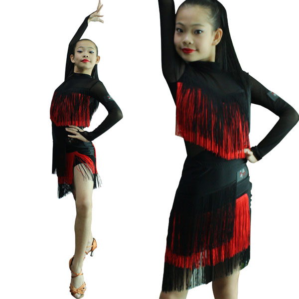 5Cgo 41761968256 新款秋冬長袖女童拉丁舞練功服表演服裝少兒童拉丁舞練功裙演出服  GSX21100