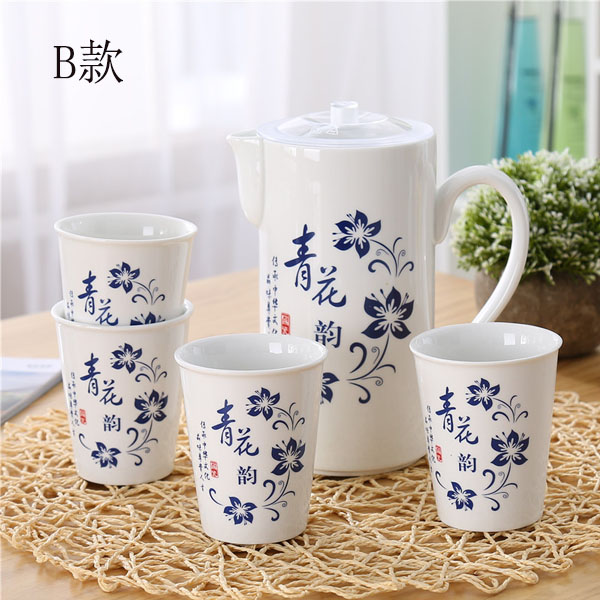 5Cgo 541892947765 陶瓷水具家用水杯喝水喝茶居家咖啡廳會所耐熱青花瓷茶具冷水壺冷水杯品茗杯杯子套裝 HJT34000