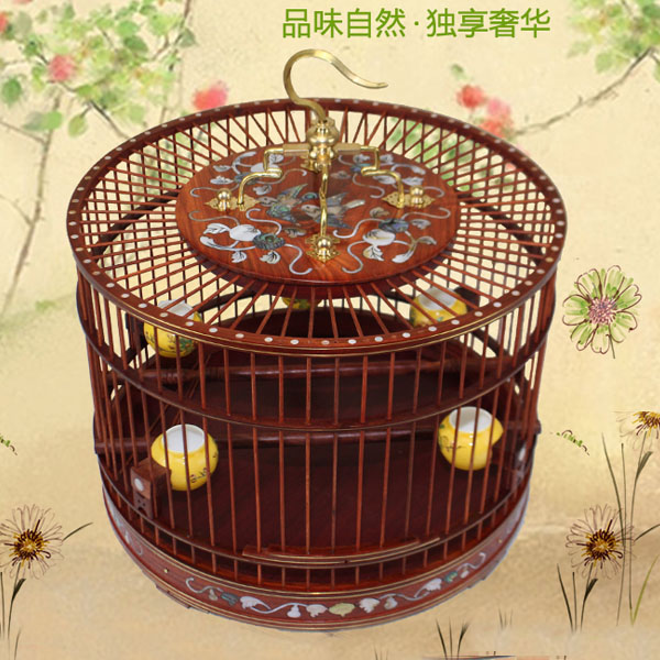 5Cgo 524052367832 紅木鳥籠烏木鑲嵌彩貝圓鳥籠靛颏繡眼金青黃雀血檀紫光檀實木鳥籠小型溜鳥籠  HJT04700