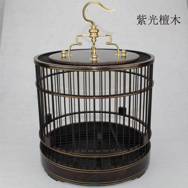 5Cgo 526553495010 紅木鳥籠紫光檀木花梨木烏木圓鳥籠靛颏繡眼金青黃雀大葉黃花梨實木籠紫光檀木遛鳥籠  HJT07300