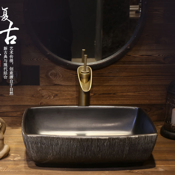 5Cgo 549353853466 中式復古台上盆藝術盆仿古家用洗手池長方形陶瓷盆中式台盆衛浴室衛生間洗漱酒店會所住房裝修設計 CHX00