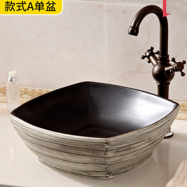 5Cgo 520680922527 景德鎮衛生間復古陶瓷藝術台上盆地中海洗手盆陽台洗臉盆面盆池衛浴室台盆酒店會所四方形盥洗室  CHX56200