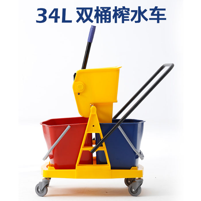5Cgo 521637888925 商用大號雙桶拖把桶擠水桶洗拖把桶榨水車酒店拖布壓水墩布雜物車清潔車-34L XMJ88100