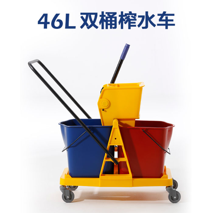 5Cgo 521637888925 商用大號雙桶拖把桶擠水桶洗拖把桶榨水車酒店拖布壓水墩布雜物車清潔車-46L XMJ80200