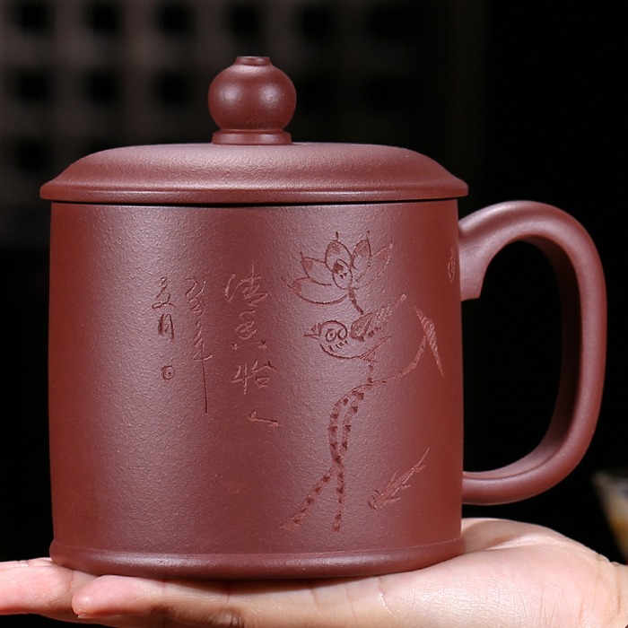 5Cgo 571545600676 紫砂杯茶杯泡茶水杯馬克杯紅泥壺辦公室小資泡烏龍茶蓮花荷長輩禮品主人杯清香怡人 AGL82100