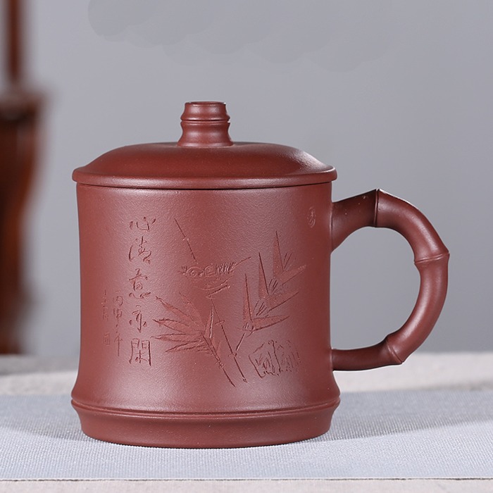 5Cgo 560022189790 紫砂杯茶杯泡茶水杯馬克杯紅泥壺辦公室泡烏龍茶竹節鳥長輩禮品主人杯心清意閒 AGL82100