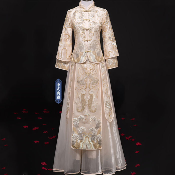 5Cgo 561747583995 龍鳳褂新款旗袍新娘婚禮結婚中式婚紗宮廷風複古中國風敬酒服秀禾禮袍服新娘禮服 HJT83400