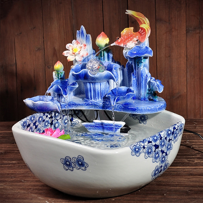 5Cgo 548169923138 陶瓷流水噴泉擺件客廳招材風水輪球裝飾品中式水景魚缸盆景加濕器工藝 HSL99400