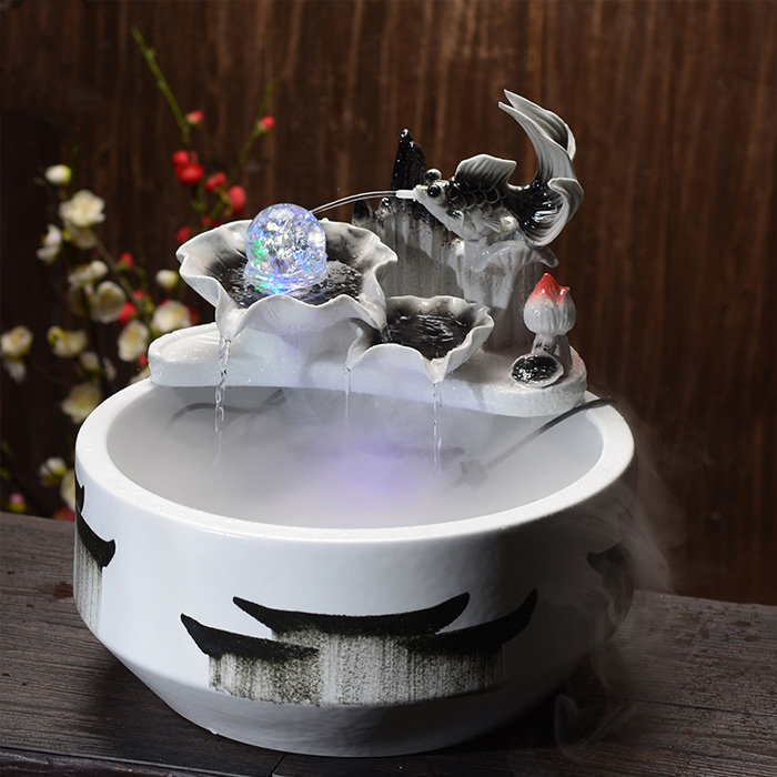 5Cgo 577544723705 家居客廳流水器噴泉招材擺件新中式玄關陶瓷魚缸風水桌面霧化加濕裝飾 HSL81300