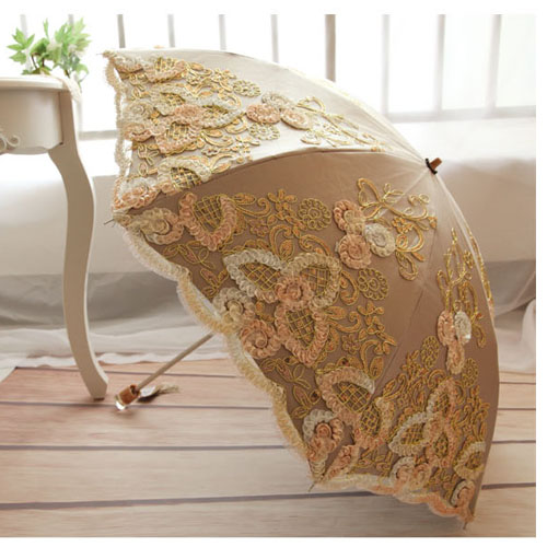 5Cgo  24956564553 高檔刺繡傘包郵 2新款展品不透光黑膠雙層繡花宮廷遮陽傘兩用 MIK98100